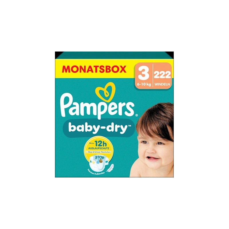 Windeln Baby Dry Gr.3 Midi (6-10 kg), Monatsbox, 222 St