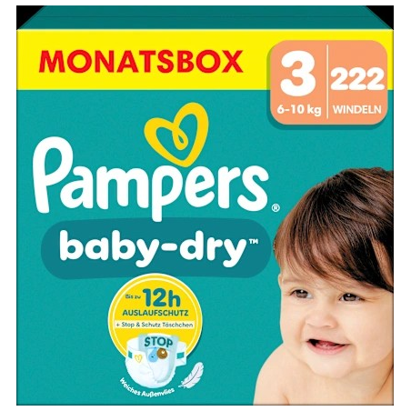Windeln Baby Dry Gr.3 Midi (6-10 kg), Monatsbox, 222 St