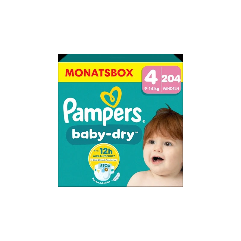 Windeln Baby Dry Gr.4 Maxi (9-14 kg), Monatsbox, 204 St