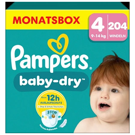 Windeln Baby Dry Gr.4 Maxi (9-14 kg), Monatsbox, 204 St