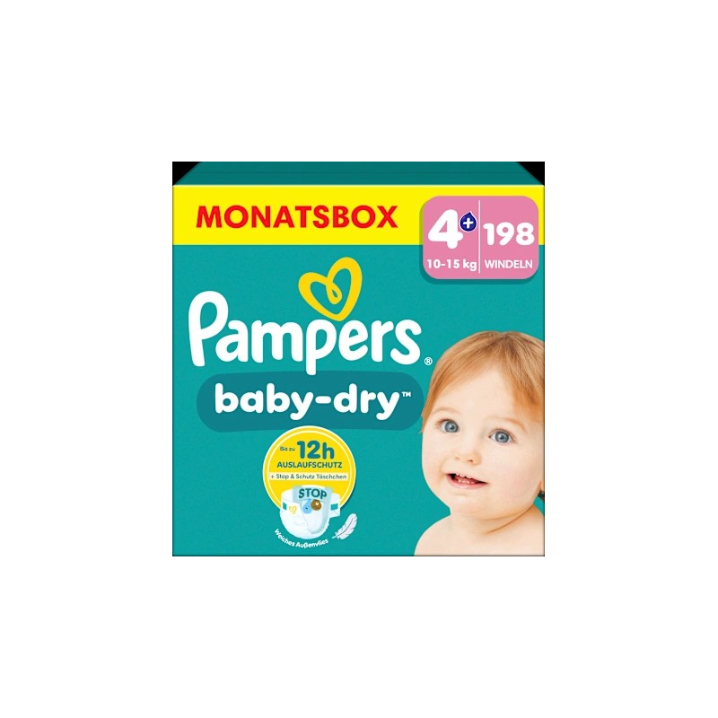 Windeln Baby Dry Gr.4+ Maxi Plus (10-15 kg), Monatsbox, 198 St