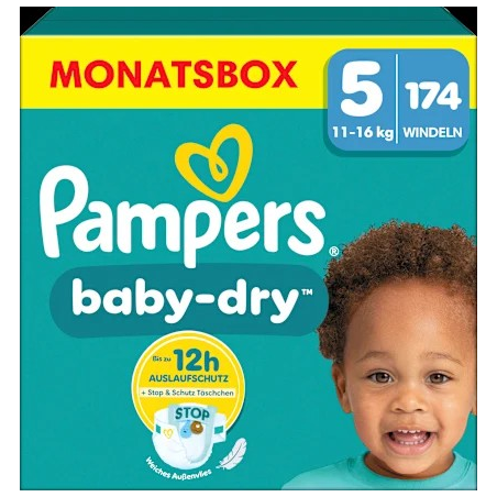 Windeln Baby Dry Gr.5 Junior (11-16k g), Monatsbox, 174 St