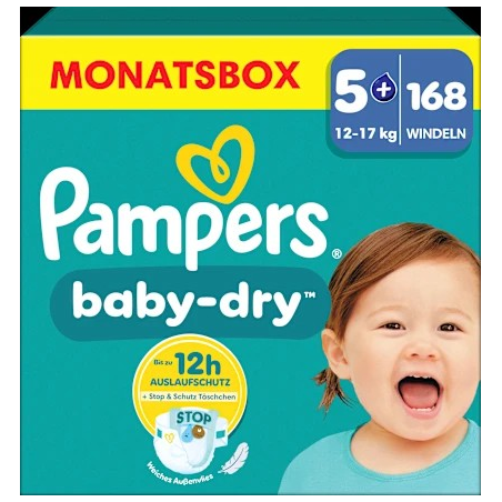 Windeln Baby Dry Gr.5+ Junior Plus (12-17 kg), Monatsbox, 168 St