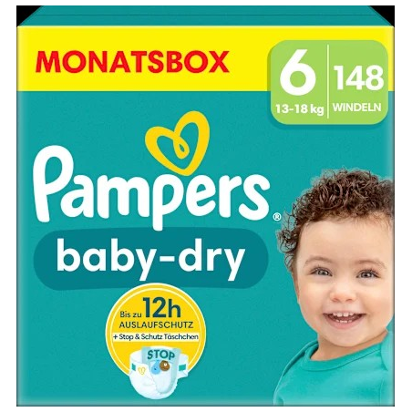 Windeln Baby Dry Gr.6 Extra Large (13-18 kg), Monatsbox, 148 St