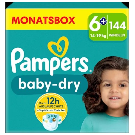 Windeln Baby Dry Gr.6+ Extra Large (14-19 kg), Monatsbox, 144 St