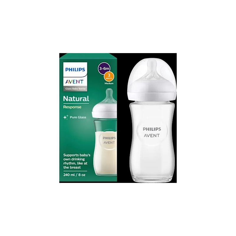 Babyflasche aus Glas Natural Response weiß, von Geburt an, 240ml, 1 St