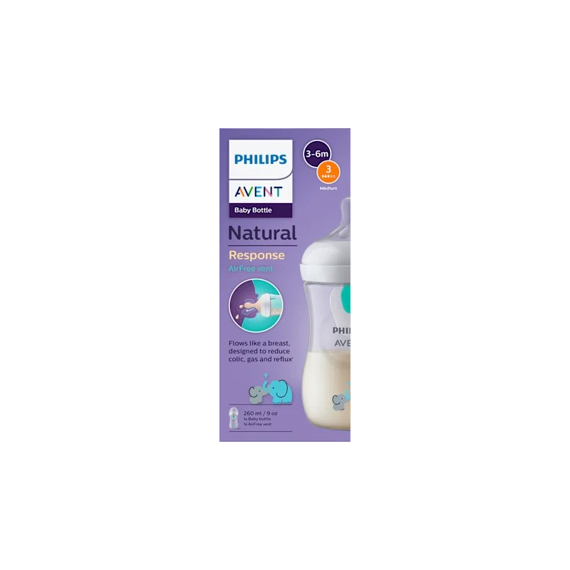 Babyflasche Natural Response AirFreeVentil weiß/Elefant, von Geburt an, 260ml, 1 St