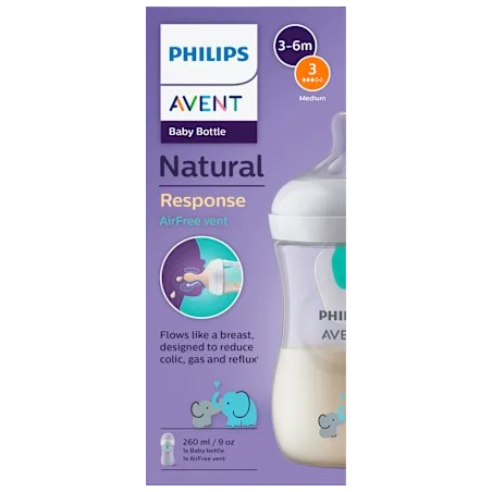 Babyflasche Natural Response AirFreeVentil weiß/Elefant, von Geburt an, 260ml, 1 St