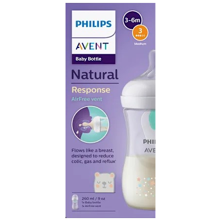 Babyflasche Natural Response AirFreeVentil weiß/Bär, von Geburt an, 260ml, 1 St