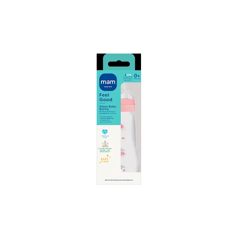 Babyflasche aus Glas Feel Good rosa, von Geburt an, 260ml, 1 St