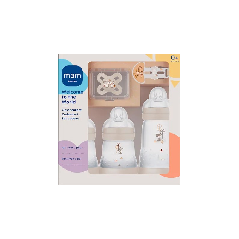 Geschenkset Babyflaschen, Schnuller & Schnullerband creme, 5tlg, 1 St