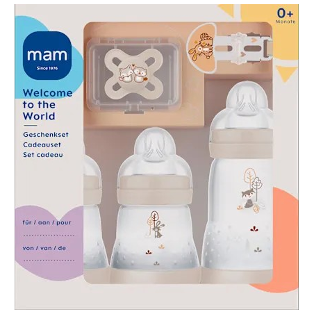 Geschenkset Babyflaschen, Schnuller & Schnullerband creme, 5tlg, 1 St