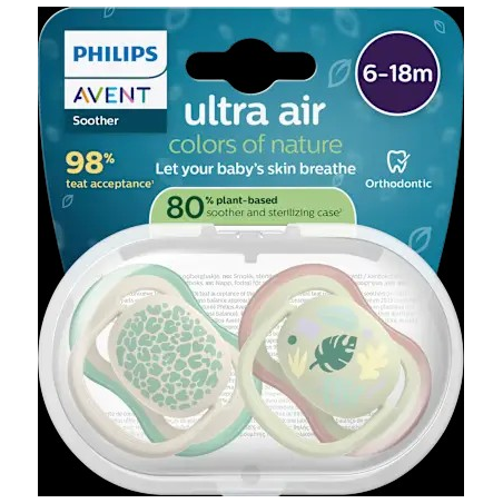 Schnuller ultra air colors of nature Silikon, creme/grün, 6-18 Monate, 2 St