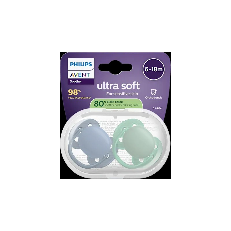 Schnuller ultra soft Silikon, grün/blau, 6-18 Monate, 2 St