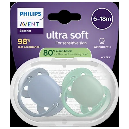 Schnuller ultra soft Silikon, grün/blau, 6-18 Monate, 2 St