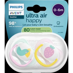 Schnuller ultra air happy Silikon, rosa/mint, 0-6 Monate, 2 St