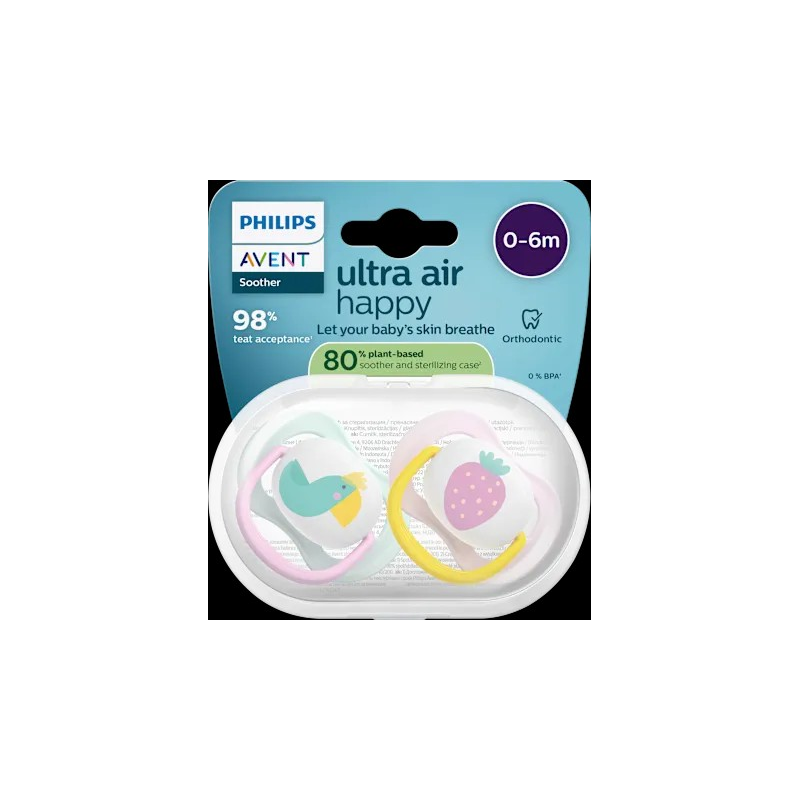 Schnuller ultra air happy Silikon, rosa/mint, 0-6 Monate, 2 St
