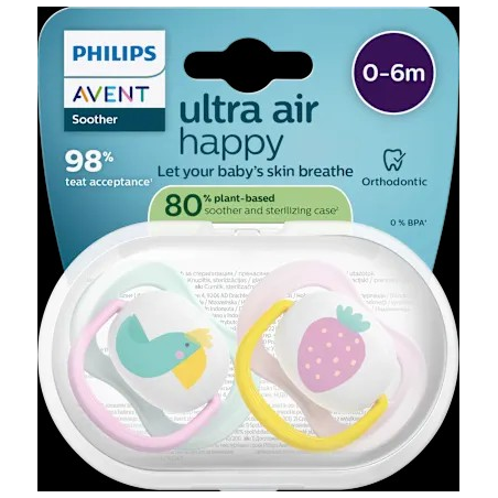 Schnuller ultra air happy Silikon, rosa/mint, 0-6 Monate, 2 St