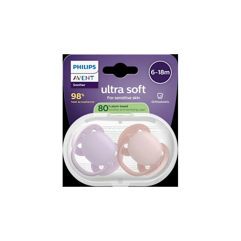 Schnuller ultra soft Silikon, lila/rosa, 6-18 Monate, 2 St