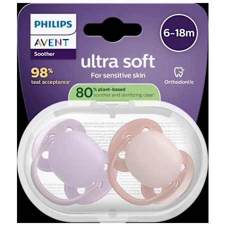 Schnuller ultra soft Silikon, lila/rosa, 6-18 Monate, 2 St