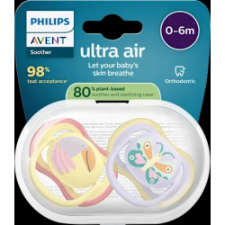 Schnuller ultra air Silikon, gelb/lila, 0-6 Monate, 2 St