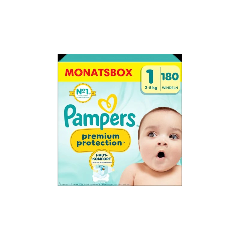 Windeln Premium Protection Gr.1 Newborn (2-5 kg), Halbmonatsbox, 180 St