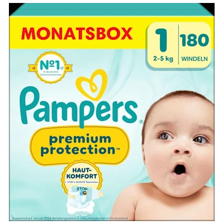 Windeln Premium Protection Gr.1 Newborn (2-5 kg), Halbmonatsbox, 180 St