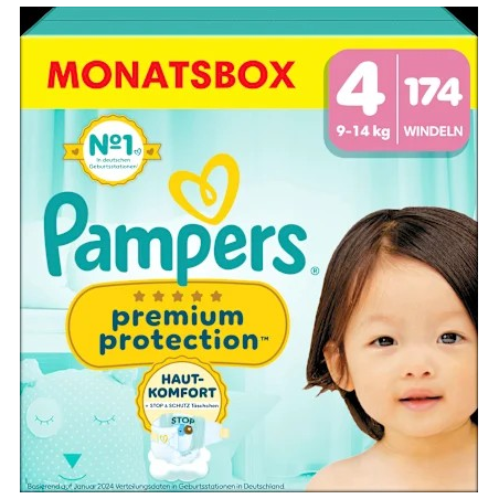 Windeln Premium Protection Gr.4 Maxi (9-14 kg), Monatsbox, 174 St