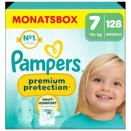 Windeln Premium Protection Gr. 7 Extra Large (15+ kg), Monatsbox, 128 St