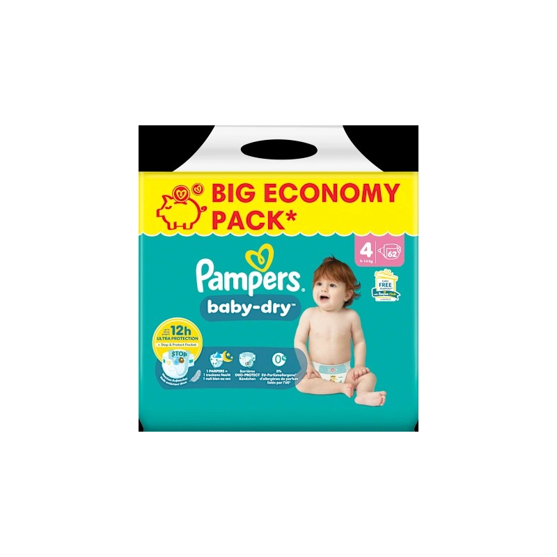 Windeln Baby Dry Gr.4 Maxi (9-14 kg), Big Pack, 62 St