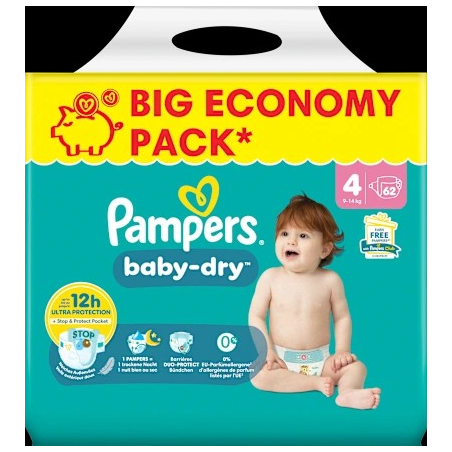 Windeln Baby Dry Gr.4 Maxi (9-14 kg), Big Pack, 62 St