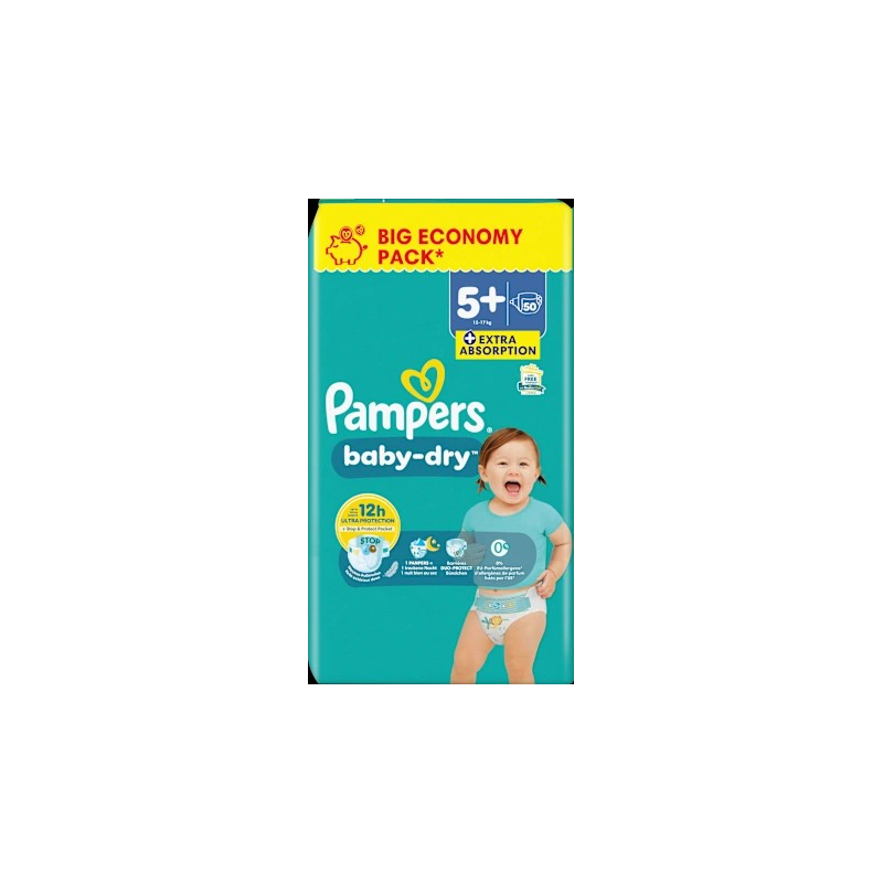 Windeln Baby Dry Gr. 5+ Junior Plus (12-17 kg), Big Pack, 50 St