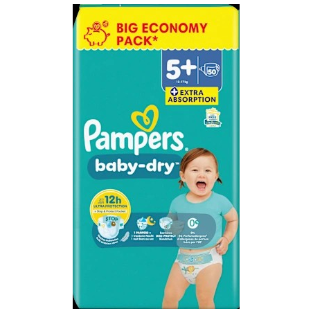 Windeln Baby Dry Gr. 5+ Junior Plus (12-17 kg), Big Pack, 50 St