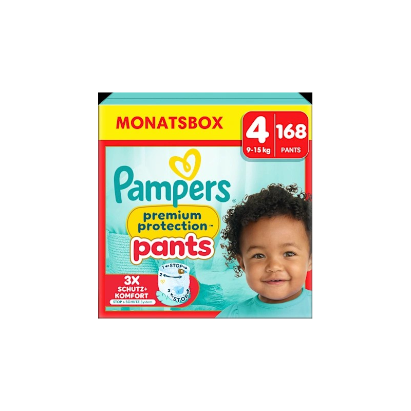 Windeln Premium Protection Pants Gr.4 Maxi (9-15k g), Monatsbox, 168 St