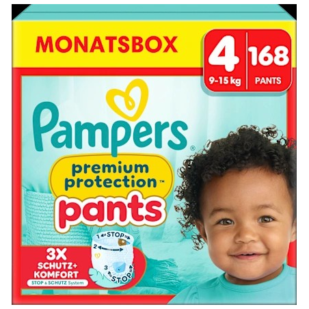 Windeln Premium Protection Pants Gr.4 Maxi (9-15k g), Monatsbox, 168 St